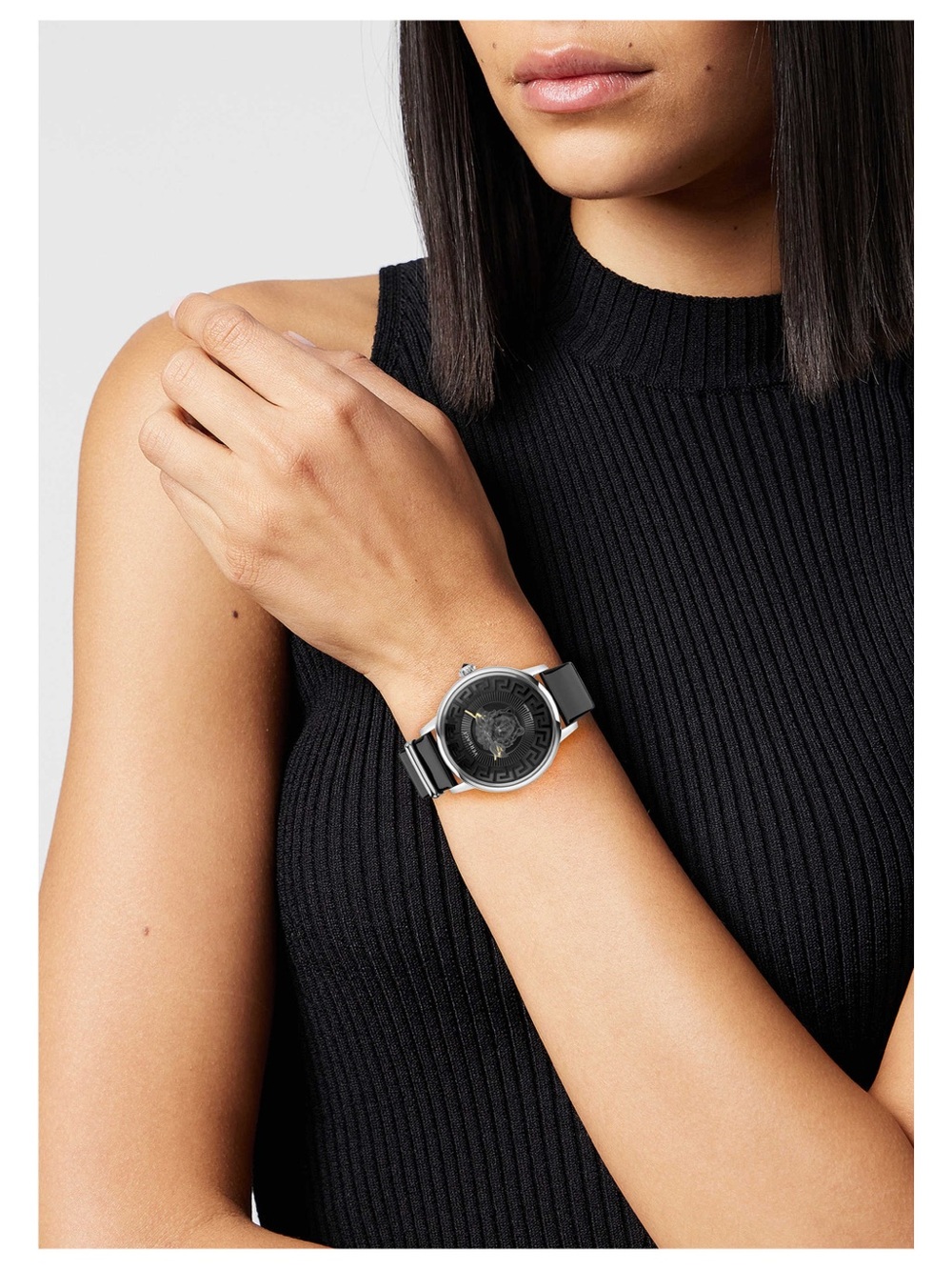 Versace Medusa Swiss Made Black Leather Strap Women’s Watch w/ Box